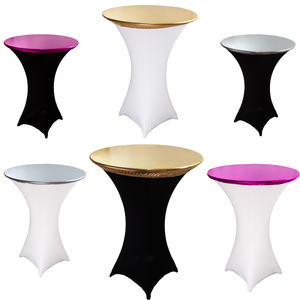Round Cocktail Table Tight Fitted Silver Spandex Topper Cap (2-Pack)