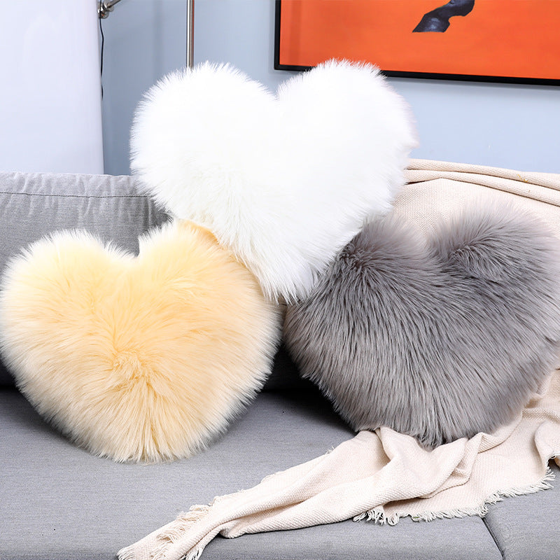 Heart Shape Fluffy Plush Throw Pillow Case Furry Cushion Cover