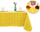Indoor Outdoor Patio Round Fitted Vinyl Tablecloth, Flannel Backed & Elastic Edge, Oil & Waterproof Easy Clean, Durable Yellow Checkerboard Patterns for Round or Rectangular Tables