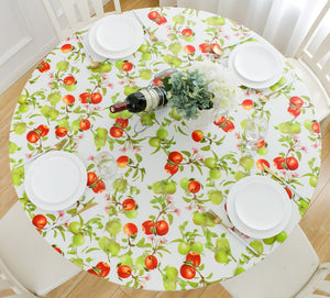 Indoor Outdoor Round Fitted Vinyl Tablecloth, Flannel Backed & Elastic Edge, Oil & Waterproof, Durable Apples & Fruits Patterns for Round Tables