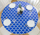 Indoor Outdoor Round Fitted Vinyl Tablecloth, Flannel Backed & Elastic Edge, Oil & Waterproof Easy Clean, Durable Blue Moroccan Trellis Patterns for Round Tables