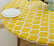 Indoor Outdoor Round Fitted Vinyl Tablecloth, Flannel Backed & Elastic Edge, Oil & Waterproof Easy Clean, Durable Yellow Moroccan Trellis Patterns for Round Tables