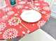 Indoor Outdoor Patio Round Fitted Vinyl Tablecloth, Flannel Backing, Elastic Edge, Waterproof Wipeable Plastic Cover, Red Snowflake Christmas Holiday Pattern