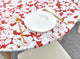 Indoor Outdoor Patio Round Fitted Vinyl Tablecloth, Flannel Backing, Elastic Edge, Waterproof Wipeable Plastic Cover, Floral Red Christmas Holiday Pattern